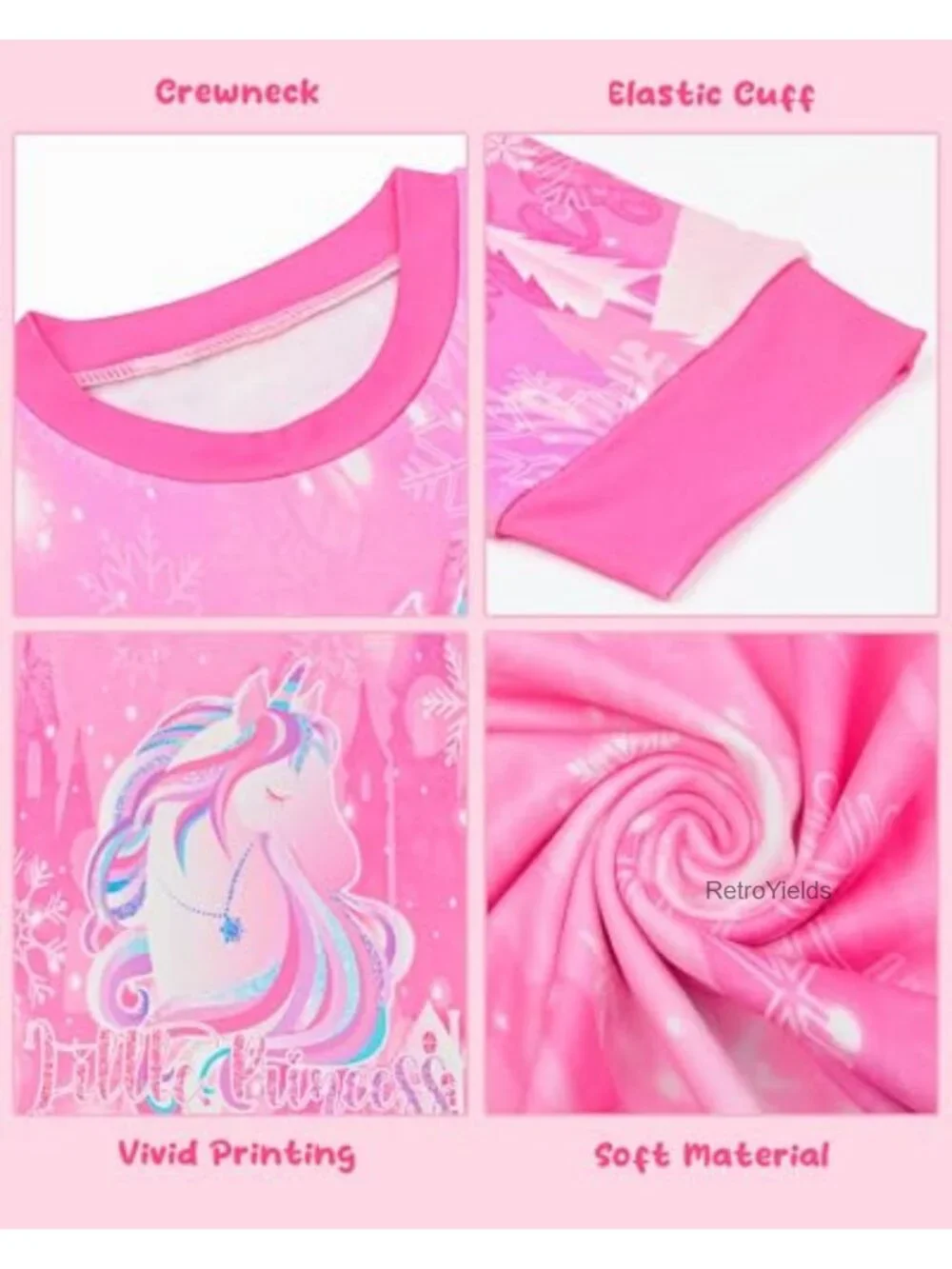 Girls Pajama Set Long Sleeve 2 Piece Unicorn Sleepwear Toddler Kids
